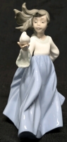 Vintage 1988 Lladro Nao Girl with Dove Porcelain Figurine Hand Made in Spain 7 1/2" H X 5" W X 4" D Good Condition No chips, No cracks