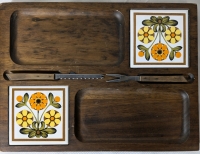 Vintage Charcuterie Board With Cutting Knife And Fork Built In Tile