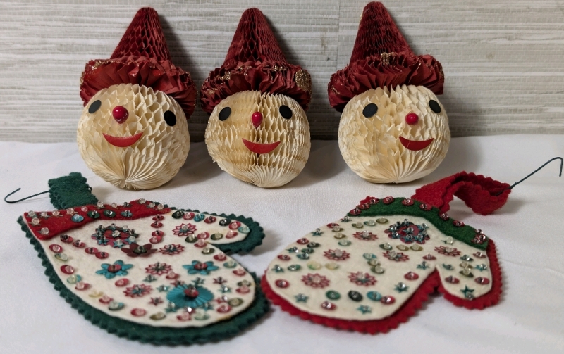 Vintage Lot Of Honeycomb Christmas Ornaments And Felt Christmas Decorations