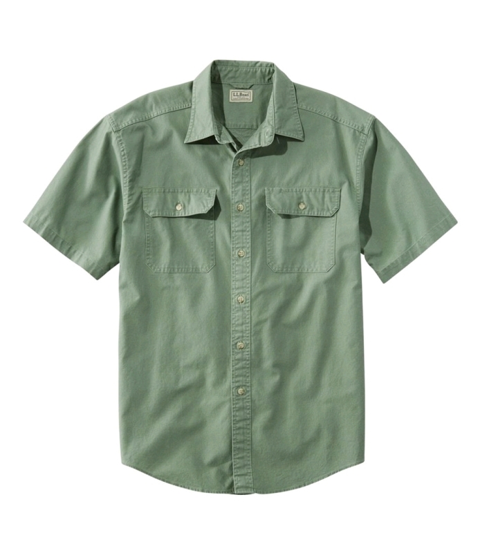 New L. L. Bean Sunwashed Canvas Shirt, Traditional Fit Short-Sleeve Shirt (Juniper) Size XL.