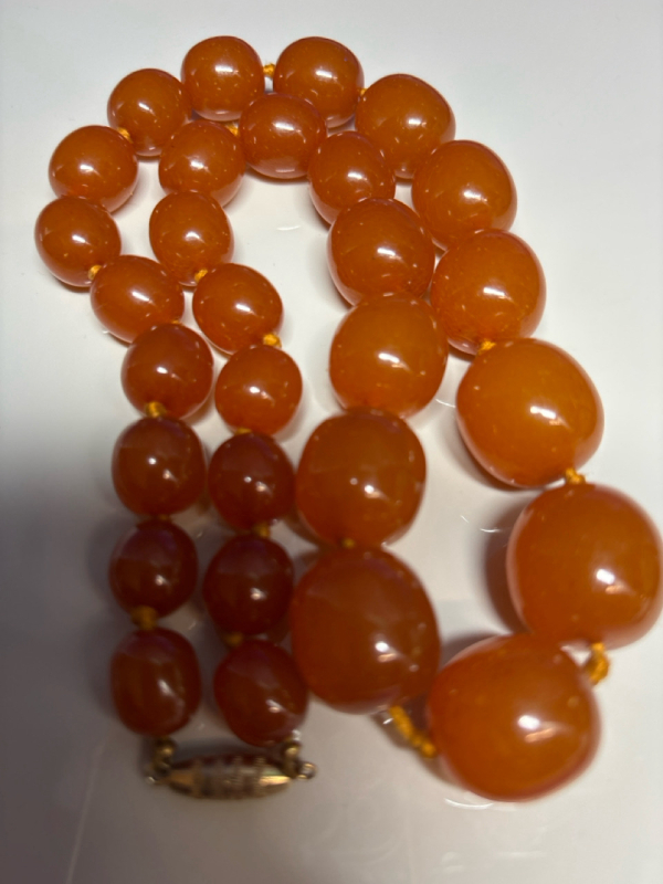 Chunky Vintage Egg Yolk Amber Bead Graduating Necklace
