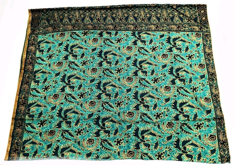 Gorgeous New Green & Gold Cotton Shawl Abstract Birds & Fish | 44" Wide x 72" Long