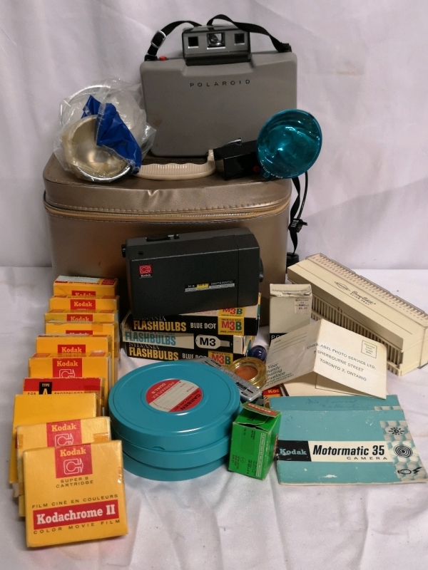 Vintage Polaroid 220 Camera + Kodak M4 Instamatic Movie Camera + Film +++