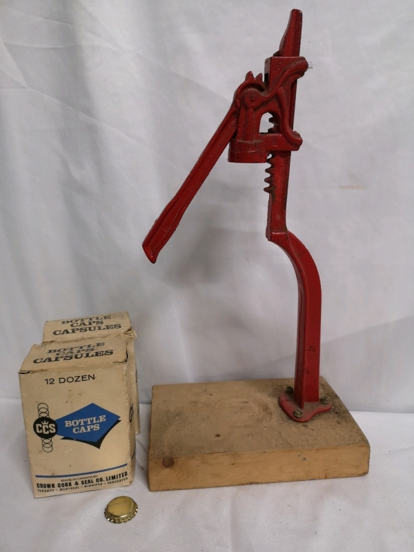 Manual Bottle Cap Tool 18" Tall with 2 Boxes of Bottle Caps (Crown Cork & Seal)