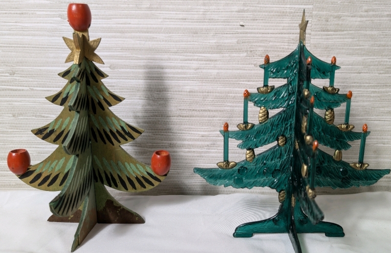 Vintage Wood Christmas Tree Candle Holder, Vintage Hard Plastic Christmas Tree, 10 Vintage Paper Gift Bags