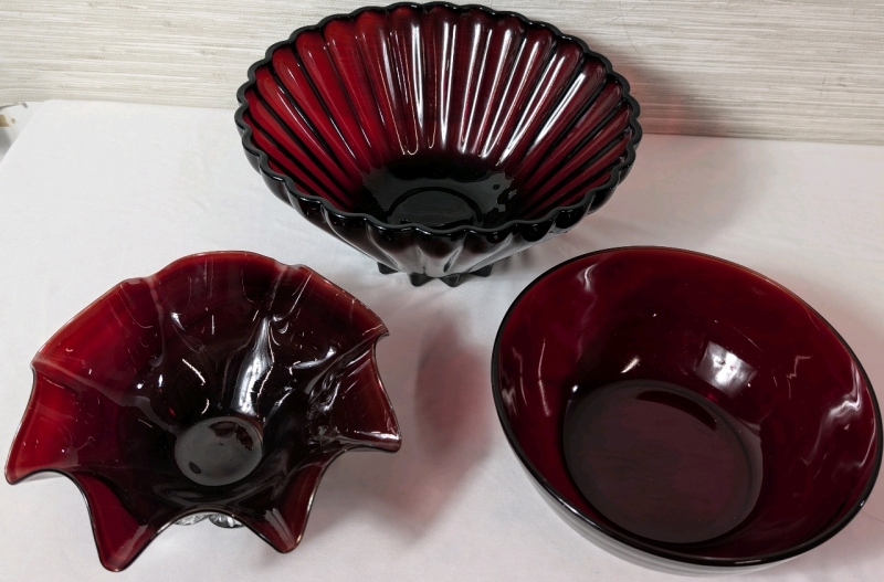Vintage Bowl Lot Vintage Anchor Hocking Rachel Ruby Red Salad Serving Bowl 10.5" Ruby Red Centerpiece Bowl 8.25" Vintage Ruby Red Serving Bowl 8.25"