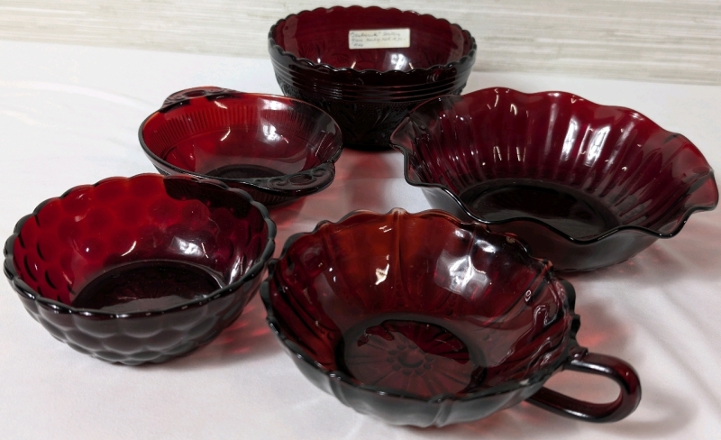 Vintage Lot Of 5 Anchor Hocking Ruby Red Bowls