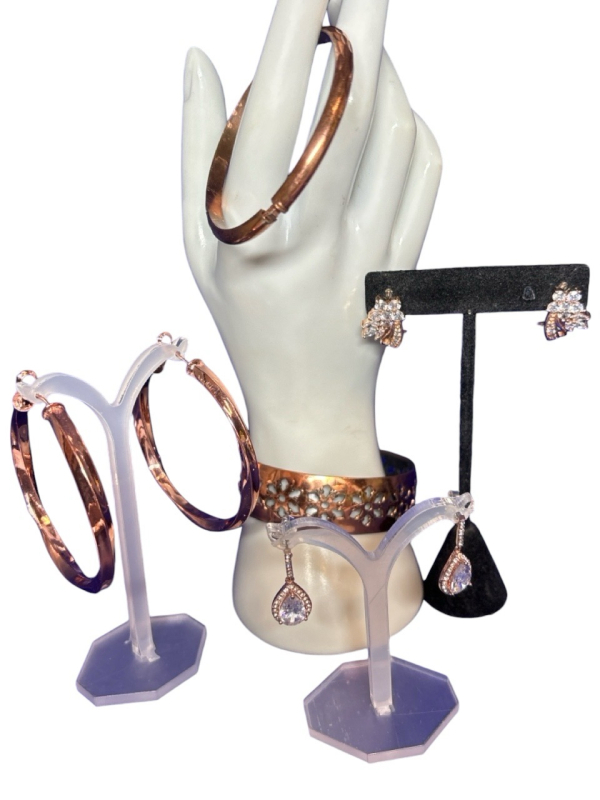 Pink Metal Jewelry Wide Cuff Bracelet Earrings Large Hoops Slider bracelet