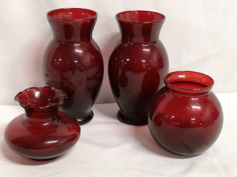 Ruby Red Glass Vases Tallest 6.25"