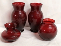 Ruby Red Glass Vases Tallest 6.25"