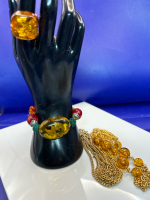 Reconstituted Amber Ring Bracelet Amber Glass Bead Necklace