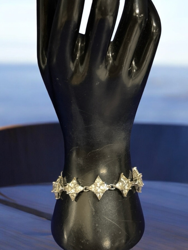 Sterling Silver Star Cubic Zirconia Line Bracelet Double Safety Bars