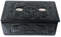 Gorgeous Pearlite Faux Soapstone Haida Design Trinket Box w Inlaid Abalone | 5.15" X 3.25" X 2"