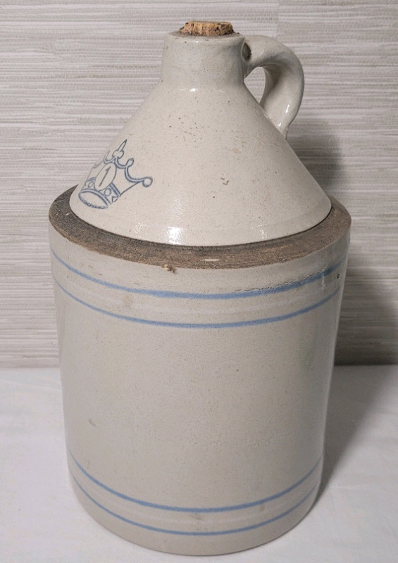 Vintage #1 Crown Stoneware Crock Jug with Cork . No Cracks or Visible Chips