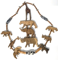 Carved Wood Bead & African Animals Necklace (Approx 30") & 4 Carved Animal Figures (Up to 4.3" Tall)