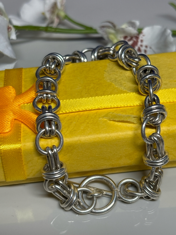 Sterling Chainmaille weave Chunky Toggle Bracelet