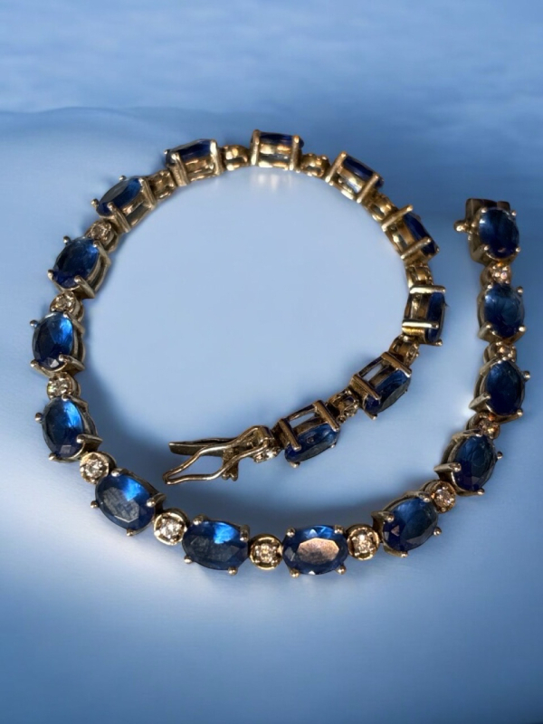925 Sterling Silver DMSK Blue Stone Line Bracelet Safety Bar