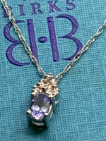 10K White Gold 18 Inch Chain 10K Tanzanite Charm Pendant Stamped