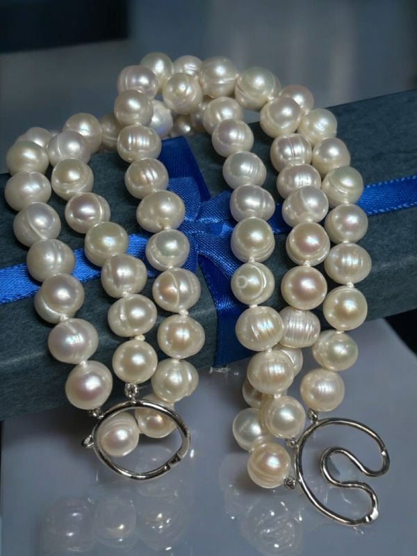 Sterling 3 Strand Fresh Water Pearl Statement Toggle Bracelet 925 Clasp.