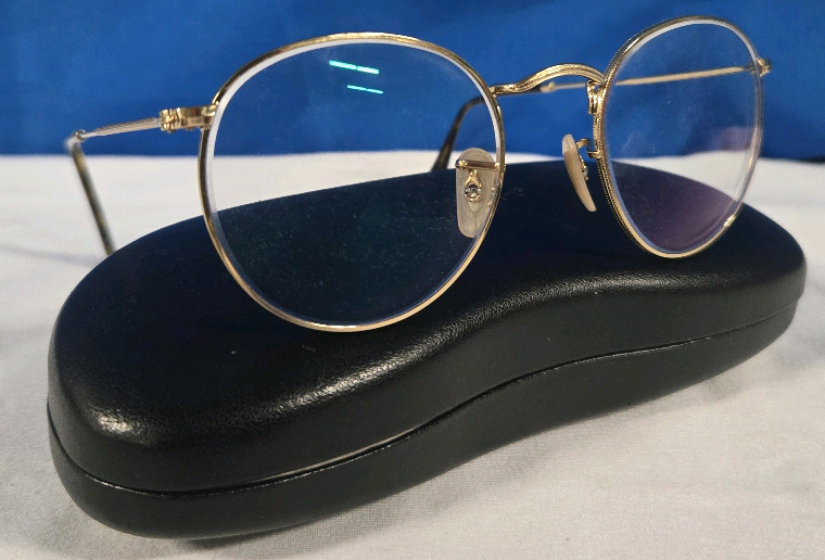 Prescription Rayband Glasses With Case & Cloth Cleaner | In Good Condition | Round Metal 2500 50□21 145 |Model # RB 3447-y | Retails For $200