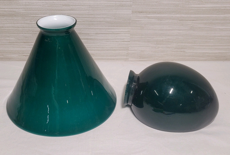 Vintage Emeralite Green/White Cased Glass Desk Lamp Shades . Small minor chips on edge