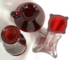 Ruby Red Glass Avon Vase & Pitcher + - 6