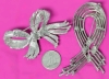 2 Large Silver Tone Ribbon Brooches Stamped Numerically (1803 + 5067) | Up to 2.75" Long - 6