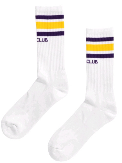 New Pair Pro Club | Size: Large | Colour White/Yellow/Purple | Stripe Crew Socks