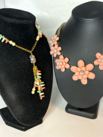 Opaque Peach Rhinestone Necklace Soft Peach Green Link Necklace