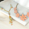 Opaque Peach Rhinestone Necklace Soft Peach Green Link Necklace - 3