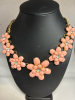 Opaque Peach Rhinestone Necklace Soft Peach Green Link Necklace - 4