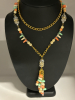 Opaque Peach Rhinestone Necklace Soft Peach Green Link Necklace - 5