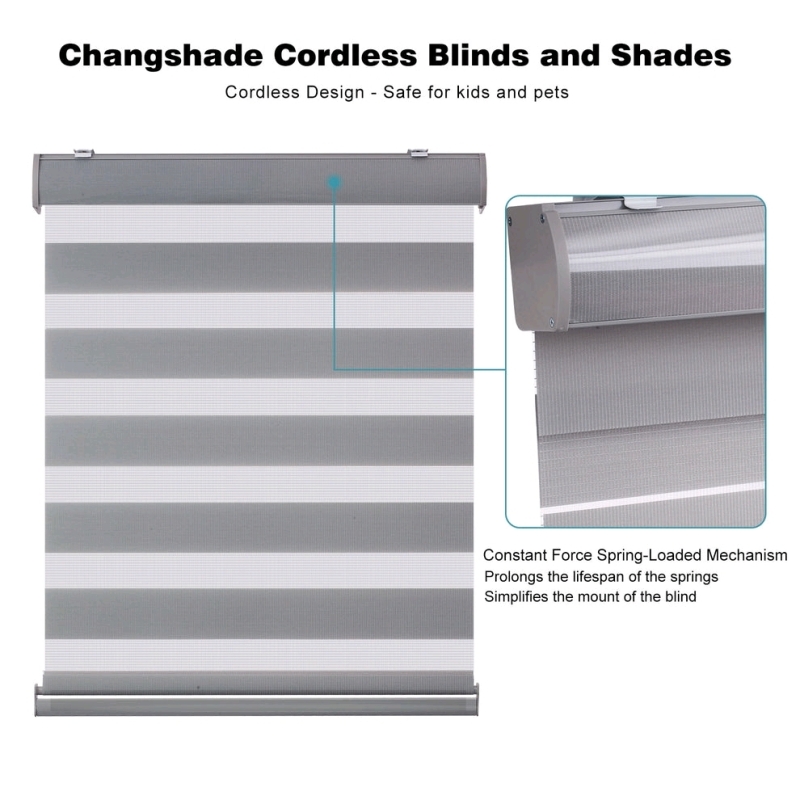 New: Changshade Shades and Blinds - Cordless Zebra Roller Blind - Dual Fabric Layers, Gray - 36"x72" - Retails for Over 50$