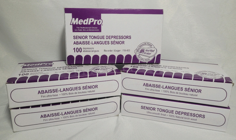 MedPro Wooden Tongue Depressors , 5 Boxes , 100 per Box , 500 Total - New