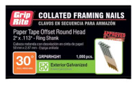 700+ Pcs | Grip Rite 2 in. x 0.113 in. 30° Paper Collated Exterior Galvanized Offset Round Ring Shank Framing Nails | Model# GRP6RHGH1