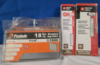 4 Packs Of 1000 | ( 1 ) Porter Cable 18GA 1-¼" Galvanized Brad Nails | ( 1 ) Porter Cable 18GA 2" Galvanized Brad Nails | ( 2 )Packs Of Paslode 1¼" 18GA Staples