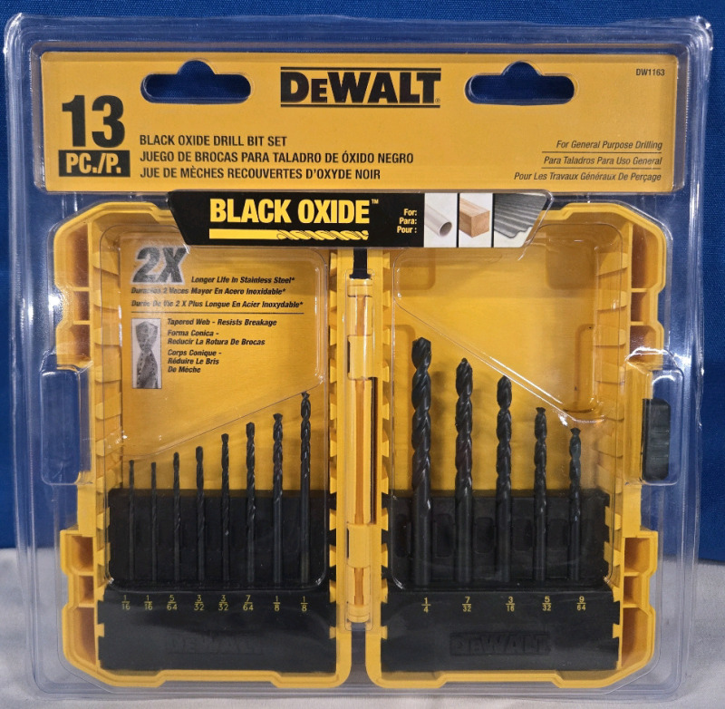 13Pcs New | Dewalt Black Oxide Drill Bit Set | Model# DW1163