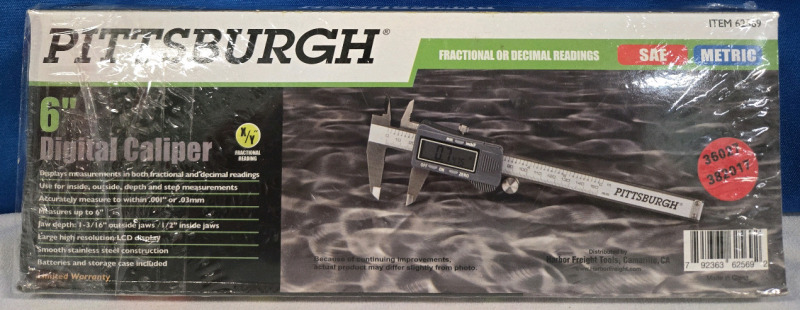 New | Pittsburgh 6" Digital Caliper W/ Fractional Or Decimal Readings | Model#62569 *