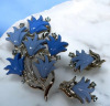 Blue Lucite Tulip Brooch Set Large brooch with earrings