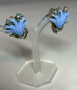 Blue Lucite Tulip Brooch Set Large brooch with earrings - 3