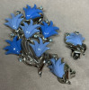 Blue Lucite Tulip Brooch Set Large brooch with earrings - 5