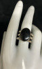 Sterling Oval Black Onyx 3 Band Ring Open Back - 5