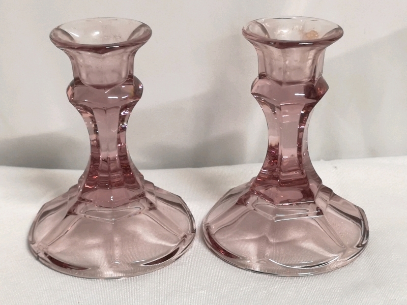 Vintage Amethyst Candle Holders Pressed Glass - 4.5" Tall