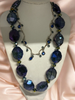 Rich Blue Purple AB Crystal Hexagonal Necklace Blue Bezel Necklace