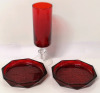 Ruby Red Glass Coasters + Glass with CADMIUM Glows Under UV Light - 2