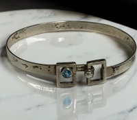 Sterling Silver Blue Topaz Buckle Bracelet