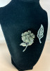 Two Elegant Figural Brooches Large Dimensional Flower Rhinestone Spray Leaf Faux Pearl - 5