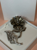 Two Elegant Figural Brooches Large Dimensional Flower Rhinestone Spray Leaf Faux Pearl - 6