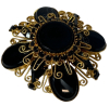 Rare Original by Robert Gilt Wirework Black Glass Cabochon Brooch Umnmarked<br/> - 2