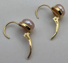 14K Yellow Gold Leverback Pink Pearl Earrings - 3